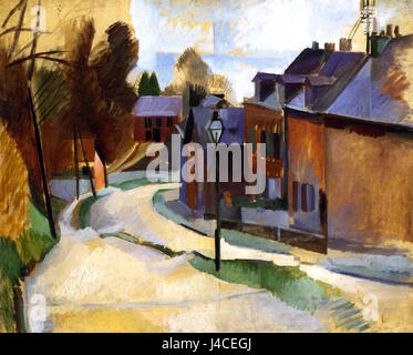 Ein Gemälde von Robert Delaunay aus dem Jahr 1912 mit dem Titel „Road in Laon“, das eine Szene des französischen Stadtlebens in seinem charakteristischen abstrakten Stil darstellt. Stockfoto