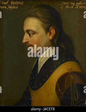 Dieses Porträt zeigt Hendrik, Graf von Nassau, aus der Zeit zwischen 1550 und 1574. Das Kunstwerk ist im Rijksmuseum in Amsterdam untergebracht und zeigt die historische europäische Aristokratie. Stockfoto