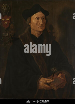 Dieses Porträt zeigt Johannes Colmannus, einen Gelehrten und Intellektuellen aus dem 16. Jahrhundert. Das Gemälde ist im Rijksmuseum in Amsterdam untergebracht und spiegelt die akademische Bedeutung Colmannusâ während der Renaissance wider. Stockfoto