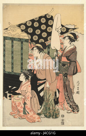 Dieser Titel bezieht sich auf ein Gemälde oder Kunstwerk, das im Rijksmuseum untergebracht ist und Szenen aus der *Geschichte von Genji*, einem klassischen Werk der japanischen Literatur, darstellt. Die Szene konzentriert sich auf Genji und die Figur Yugao, die Themen der Liebe und des Verlustes in der japanischen Kultur symbolisiert. Stockfoto