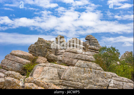 Felsformation in der Bergkette des Naturparks El Torcal de Antequera, Provinz Málaga, Andalusien, Spanien Stockfoto