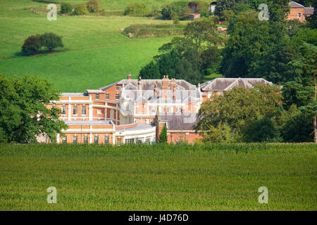 Hawkstone Hall, gesehen aus der Spalte von Rowland Hill, Hawkstone Park Follies, Shropshire, England, UK Stockfoto