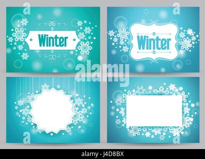 Winter-Hintergründe und Banner Vektor-Set mit Schneeflocken und leeren weißen Raum für Text und Grüße in blau. Vektor-illustration Stock Vektor