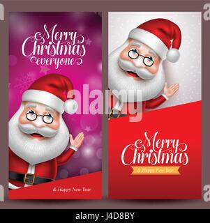 Weihnachten Hintergrund und Vector Banner mit Santa Claus unter Verzicht auf Hand in bunten Hintergrund für Weihnachtsgrüße. Vektor-Illustration. Stock Vektor