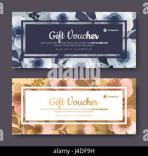 Elegante Geschenk-Gutschein, Gutschein-Vorlage. Vorlage für das Design-Zertifikat. Hintergrund für Einladungen, Shop, Beauty-Salon, Spa. Blau mit rosa Vektor Stock Vektor