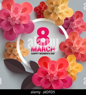 Banner Tag für Frauen mit Papierblumen. Abbildung kann in Newsletter, Broschüren, Postkarten, Eintrittskarten, Werbung, Banner verwendet werden. Stock Vektor