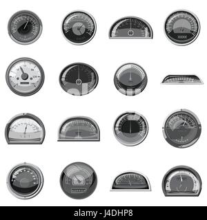 Tacho Icons set, grau Stil Monochrom Stock Vektor