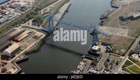 Luftaufnahme des berühmten Middlesbrough Schwebefähre, Teesside, UK Stockfoto