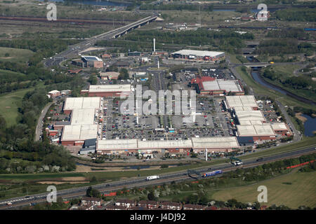 Luftaufnahme von Teesside Shopping Park, Stockton on Tees, UK Stockfoto