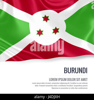 Seidige Flagge Burundi winken auf einem isolierten weißen Hintergrund mit dem weißen Textbereich für Ihre Anzeige Nachricht. 3D-Rendering. Stockfoto