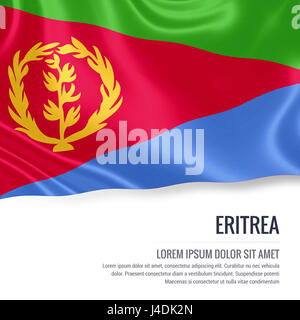 Seidige Flagge von Eritrea winken auf einem isolierten weißen Hintergrund mit dem weißen Textbereich für Ihre Anzeige Nachricht. 3D-Rendering. Stockfoto