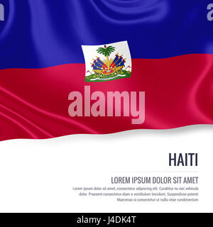 Seidige Flagge von Haiti auf einem isolierten weißen Hintergrund mit dem weißen Textbereich für Ihre Anzeige Nachricht winken. 3D-Rendering. Stockfoto