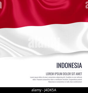 Seidige Flagge von Indonesien auf einer isolierten weißen Hintergrund mit dem weißen Textbereich für Ihre Anzeige Nachricht winken. 3D-Rendering. Stockfoto