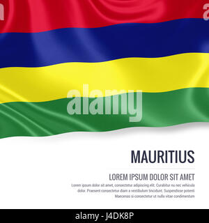 Seidige Flagge von Mauritius auf einer isolierten weißen Hintergrund mit dem weißen Textbereich für Ihre Anzeige Nachricht winken. 3D-Rendering. Stockfoto