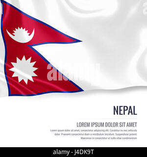 Seidige Flagge von Nepal winken auf einem isolierten weißen Hintergrund mit dem weißen Textbereich für Ihre Anzeige Nachricht. 3D-Rendering. Stockfoto