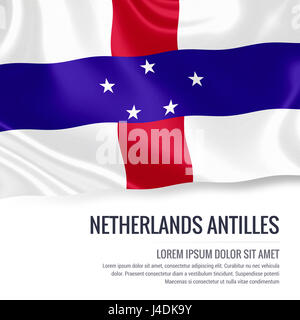 Seidige Flagge der niederländischen Antillen winken auf einem isolierten weißen Hintergrund mit dem weißen Textbereich für Ihre Anzeige Nachricht. 3D-Rendering. Stockfoto
