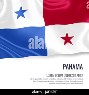 Seidige Flagge von Panama auf einer isolierten weißen Hintergrund mit dem weißen Textbereich für Ihre Anzeige Nachricht winken. 3D-Rendering. Stockfoto