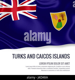 Seidige Flagge von Turks And Caicos Islands auf einer isolierten weißen Hintergrund mit dem weißen Textbereich für Ihre Anzeige Nachricht winken. 3D-Rendering. Stockfoto