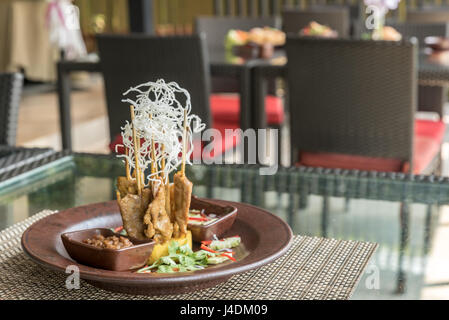 Hähnchen Sate-Spieße, Thai Groumet Küche Stockfoto