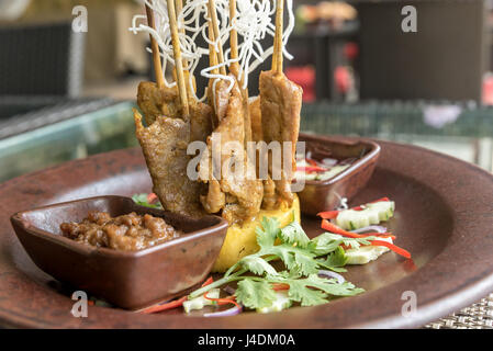 Hähnchen Sate-Spieße, Thai Groumet Küche Stockfoto