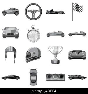 Autorennen Symbole festlegen, Stil Monochrom grau Stock Vektor