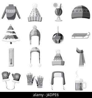 Winter Kleidung Symbole festlegen, Stil Monochrom grau Stock Vektor
