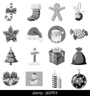 Weihnachts-Icons set, grau Stil Monochrom Stock Vektor