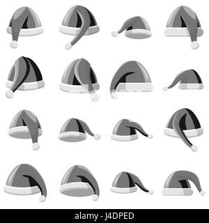 Santa Hut Icons Set, grauen Stil Monochrom Stock Vektor