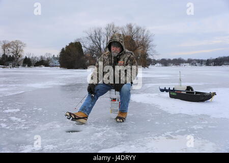 Eisfischen in Wisconsin Stockfoto