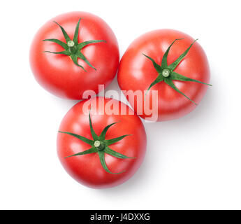 Rosa Tomaten isoliert auf weißem Hintergrund. Ansicht von oben Stockfoto