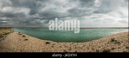 Pagham Hafenstrand und spucken in West Sussex, UK Stockfoto