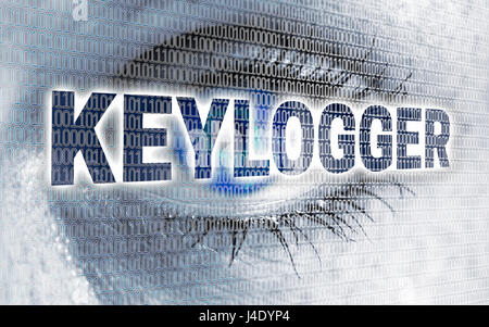 Keylogger-Auge mit Matrix schaut Betrachter Konzept. Stockfoto