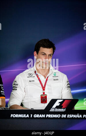 Barcelona, Spanien. 12 Mai 2017. Toto Wolff, Executive Director und geschäftsführender Gesellschafter der Mercedes-Benz, sprechen Sie mit der Presse während der Formel Eins spanischen Grand Prix auf dem Circuit Catalunya. Bildnachweis: Pablo Guillen/Alamy Live-Nachrichten Stockfoto