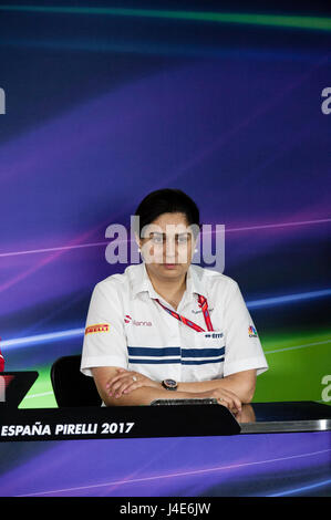 Barcelona, Spanien. 12 Mai 2017. Monisha Kaltenborn, aktuellen Teamchef des Sauber Formel1 Teams, sprechen Sie mit der Presse während der Formel Eins spanischen Grand Prix auf dem Circuit Catalunya. Bildnachweis: Pablo Guillen/Alamy Live-Nachrichten Stockfoto