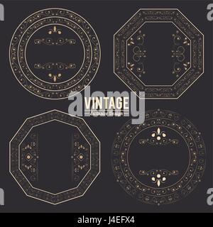 Vintage-exklusive Set Luxus goldene Abzeichen und Aufkleber. Königliche blüht Stock Vektor