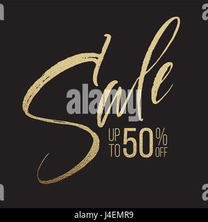 Verkauf Golden Glitter Kalligraphie Poster. Handschrift-Schriftzug. Vektor-illustration Stock Vektor