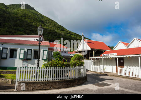 Traditionelle Häuser in Windwardside, Saba, Niederländische Antillen, West Indies, Karibik, Mittelamerika Stockfoto