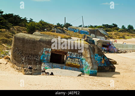 WWII deutsche Bunker, La Plage De La Conche des Baleines auf Inseln NW Küste. Le Gillieux, Ile de Ré, Charente-Maritime, Frankreich Stockfoto