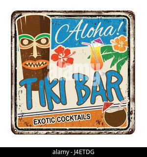 Tiki Bar Vintage rostigen Metall melden Sie auf einem weißen Hintergrund, Vektor-illustration Stock Vektor