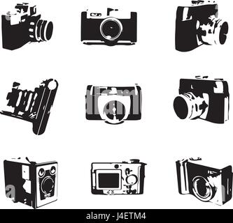 Schwarz / weiß Retro-Vektor-Kamera-Icons Stock Vektor