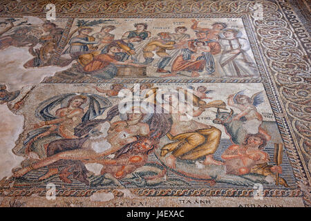 Beeindruckende Mosaikboden im "Haus des Aion", im archäologischen Park von Kato Paphos (UNESCO-Weltkulturerbe Stockfoto