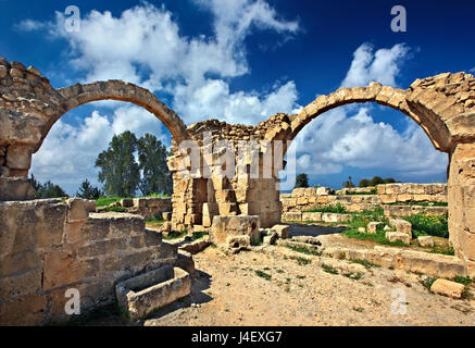 Von der mittelalterlichen Burg aranta kolones' (vierzig Säulen'), zu der archäologischen Stätte ('Park') von Kato Paphos (UNESCO-Weltkulturerbe), Zypern. Stockfoto