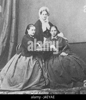 Die Großherzogin Maria Nikolajewna von Russland ist mit ihren Töchtern Maria und Eugenie dargestellt. Dieses Bild spiegelt die Bedeutung des königlichen familyâ in der russischen Gesellschaft während des späten 19. Jahrhunderts wider. Stockfoto