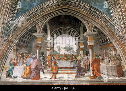 Die Cappella Tornabuoni in Italien ist bekannt für ihre Fresken aus dem 17. Jahrhundert, darunter die Darstellung des Herodes Banketts. Die Kunstwerke sind Teil einer größeren Tradition der Renaissance-Kunst in Florenz. Stockfoto