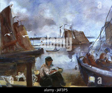 Dieser Titel bezieht sich auf ein Werk von C.A. van der Willigen, möglicherweise ein Gemälde, wobei „Havenzicht“ sich auf einen Hafen oder eine Hafenansicht bezieht, die wahrscheinlich eine niederländische Hafenszene darstellt. Stockfoto