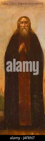 Saint Tytus, ein Mönch aus dem 14. Jahrhundert des Kiewer Klosters der Höhlen, war bekannt für seine Demut und Hingabe an das Klosterleben. Nach einer Kopfverletzung in der Schlacht zog er sich aus der Welt in das Kloster zurück, wo er geheilt wurde und einen Mönch beruhigte. Seine Reliquien ruhen in den Höhlen von Theodosius. Stockfoto