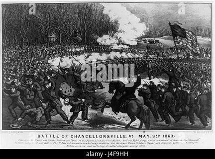 Die Schlacht von Chancellorsville, die 1863 ausgetragen wurde, war eine der bedeutendsten Schlachten des Amerikanischen Bürgerkriegs. Die Truppen der Union und der Konföderierten traten in Virginia aufeinander, wobei die Konföderierten trotz ihrer Unterzahl siegreich wurden. Stockfoto