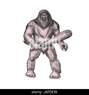 Tattoo-Stil Abbildung eines Bigfoot oder Sasquatch, ein Simian-ähnliche Kreatur der amerikanischen Folklore, die Wälder, in der Regel als eine große beschrieben bewohnen, Stockfoto