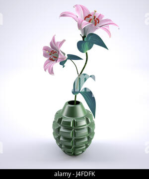 Handgranate mit Blumen, 3d illustration Stockfoto