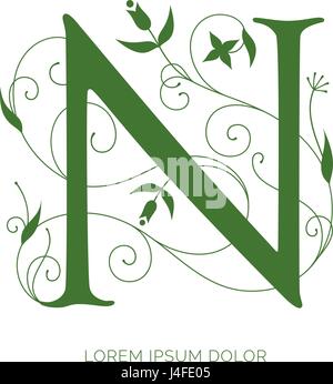 Design mit Blumendesign und N-Logo Stock Vektor